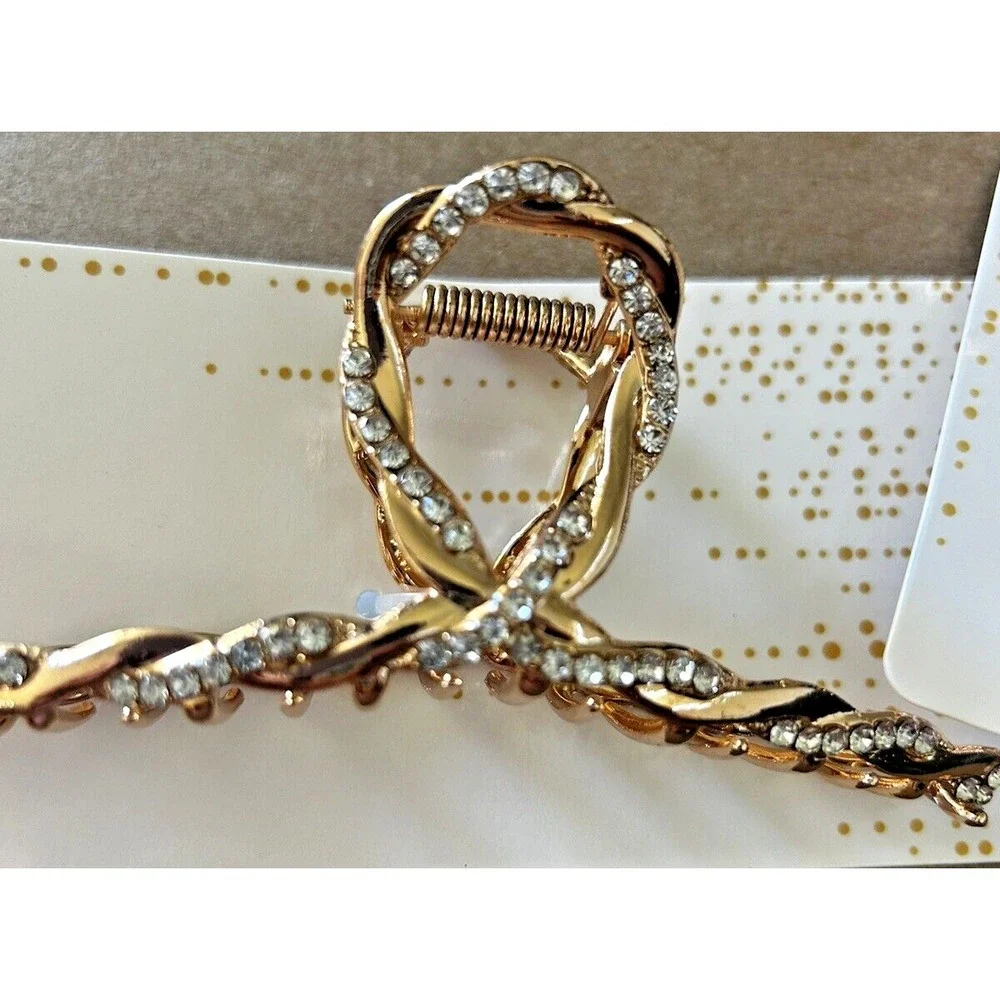 Scunci Claw Clip Crystal Gold Tone Styling Hair Clip Lot of 3 Beautiful 4.5